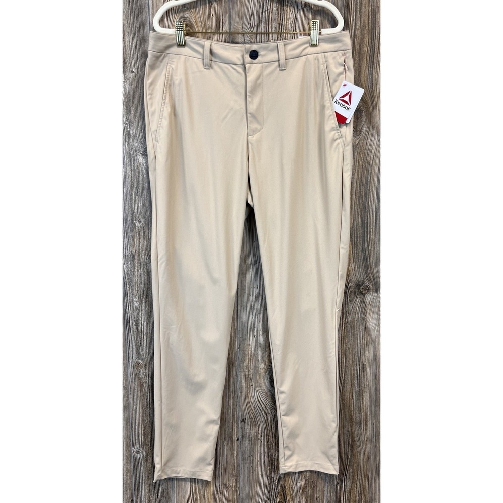 Reebok Mens Anchor Five Pocket Pants 34x32 Beige Tapered Wicking NWT Golf Resort